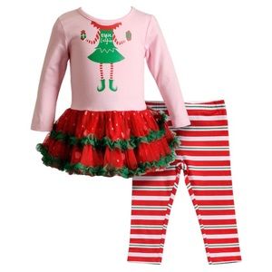 “Elfie Selfie” Tulle Dress & Striped Leggings Set